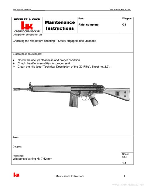 Heckler And Koch Hk G3 Maintenance Instructions