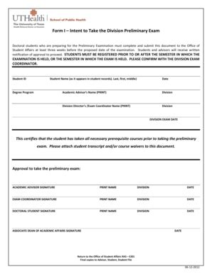 Fillable Online Sph Uth Tmc Form I Intent To Take The Division