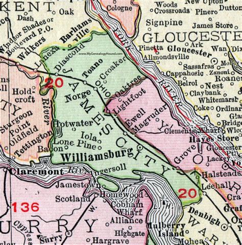 James City County, Virginia, Map, 1911, Rand McNally, Williamsburg ...