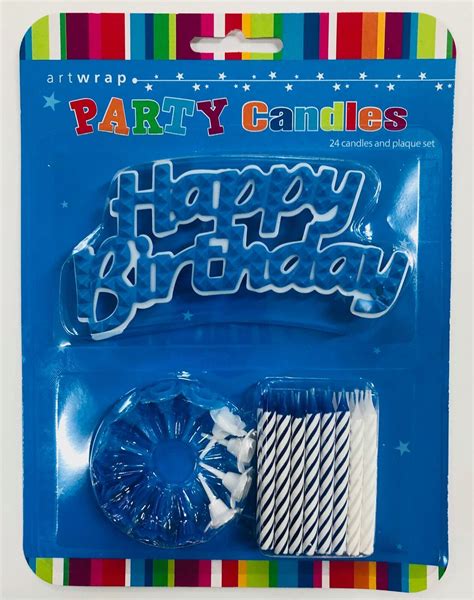 Blue Candles With Plaque 24pk