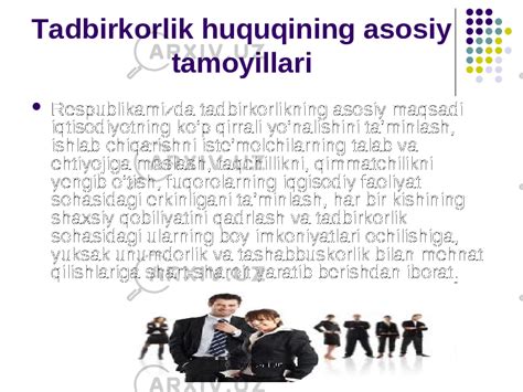 Tadbirkorlik Huquqi Tushunchasi Uning Asosiy Tamoyillari Iqtisodiyot