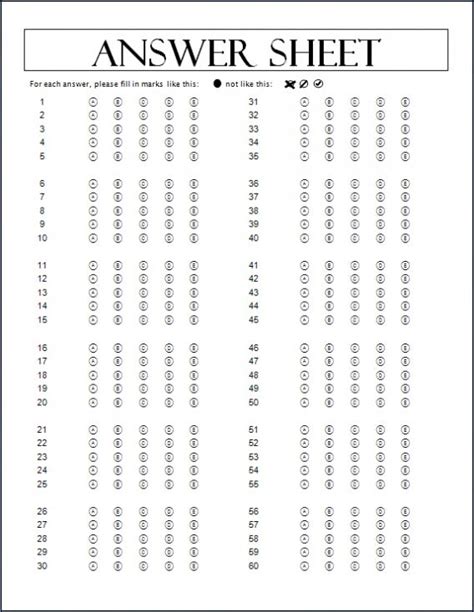 Free Printable Answer Sheet 1 100 Printable Templates