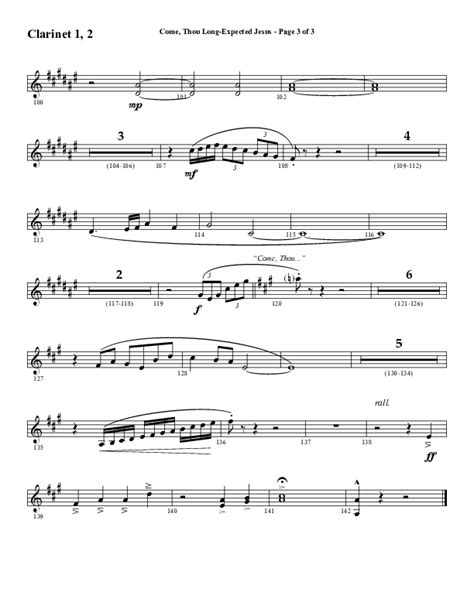 Come Thou Long Expected Jesus Choral Anthem Satb Clarinet Sheet Music