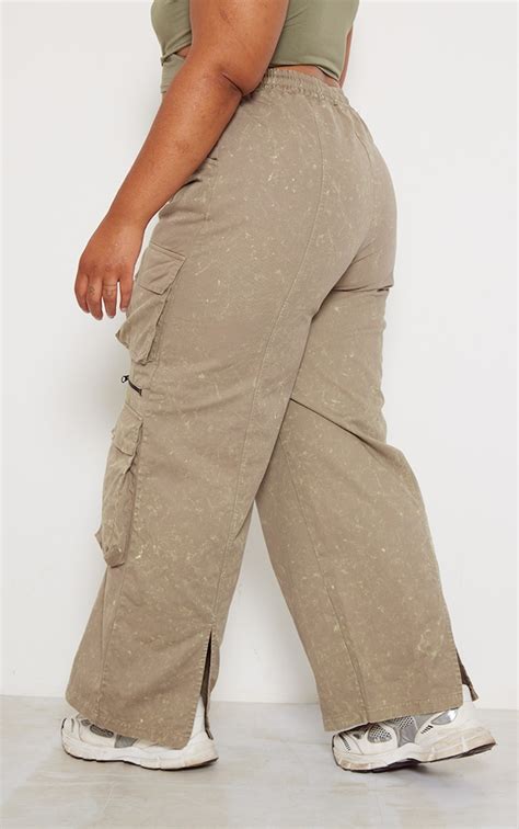 Plus Khaki Washed Cargo Pants Plus Size Prettylittlething Aus