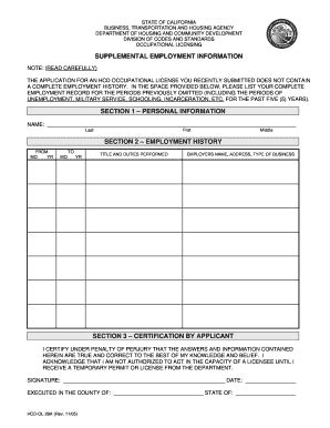 Fillable Online Hcd Ca HCD OL 29A Rev 11 05 Supplemental Employment