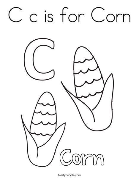 C C Is For Corn Coloring Page Tracing Twisty Noodle Preschool