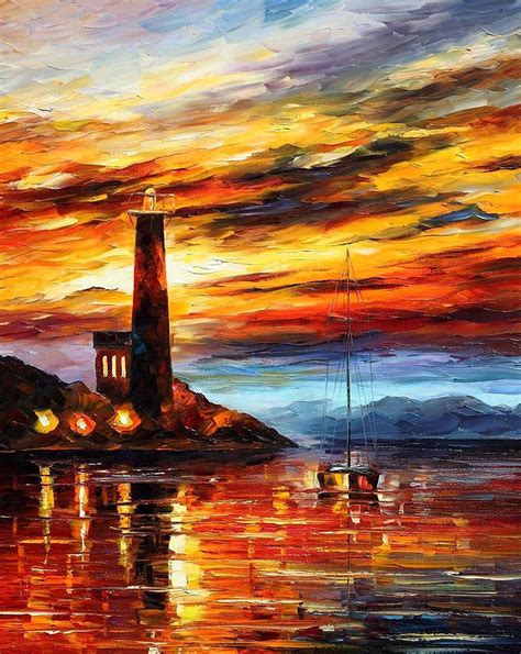 By The Lighthouse Palette Knife Oil Painting On Canvas By Leonid