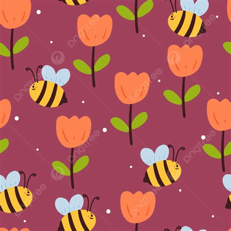 Seamless Pattern Cartoon Bee And Flower Background Flower Bee