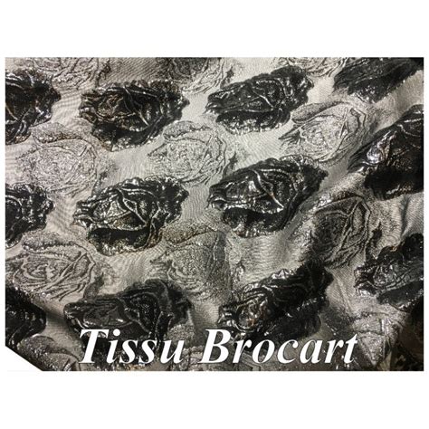 Tissu Brocart Argent Au M Tre De Luxe En Motifs Fleurs Noir Pour R