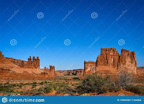 Red Rocks Arches National Park Stock Image Image Of Blue Moab