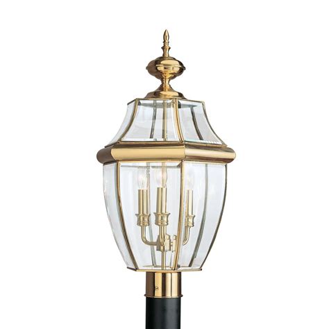 Sea Gull Lighting Lancaster 3 Light Outdoor Polished Brass Post Light 8239en 02 The Home Depot