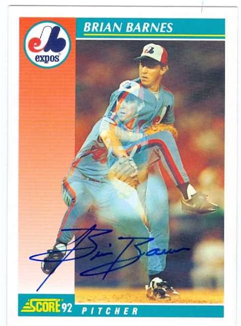 Brian Barnes Autographed Baseball Card Montreal Expos Score