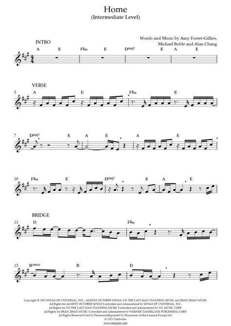 Home Intermediate Level Tenor Sax Michael Bublé Saxophone Sheet