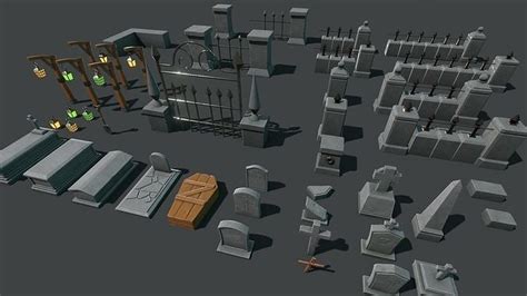 3d Model Stylized 3d Cemetery Graveyard Pack Low Poly Vr Ar Low