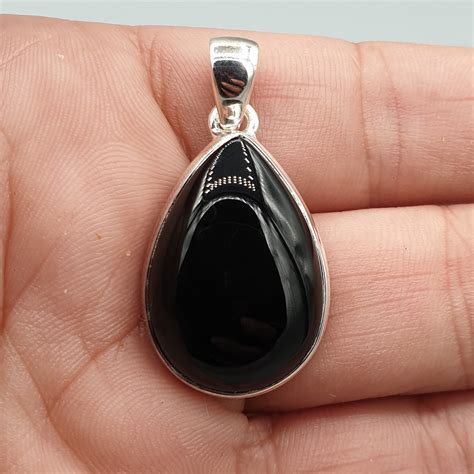 925 Sterling Zilveren Hanger Druppelvormige Zwarte Onyx Zilveren