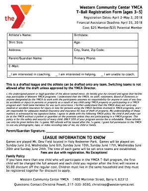 Fillable Online T Ball Registration Form Western Ymca Fax Email