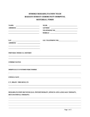 Fillable Online Strokerehabunit Community Stroke Team Referral Form