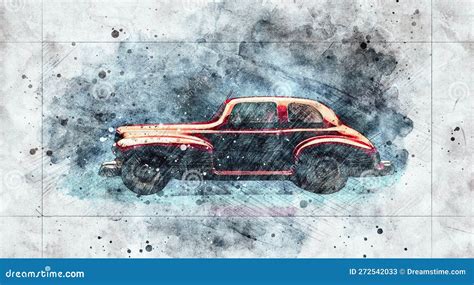 Painting Of Classic Retro Car Stock Illustration Illustration Of