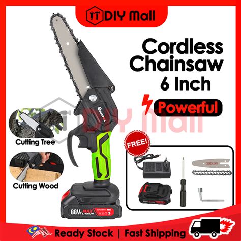 Diymall 88v Mini Cordless Electric Chainsaw Portable Chainsaw Tree Wood Cutting Wood Cutter