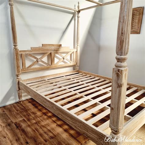 Seaside Hand Carved Teak Four Poster Bed In Whitewash Bali Abundance