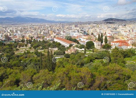 Aerial View Of The Stoa Of Attalos With The Ancient Agora And Church Of