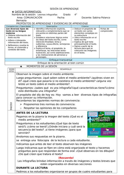 Sesi N Comu Leemos Una Infografia Sesi N De Aprendizaje Datos