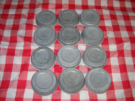 Lot Of Vintage Ball Canning Jar Zinc Metal Lids W Milk Glass