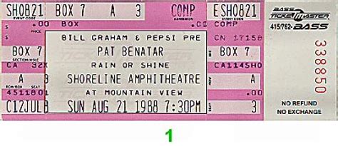 Pat Benatar Vintage Concert Vintage Ticket From Shoreline Amphitheatre