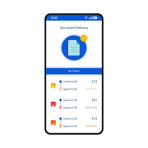 Document courier delivery smartphone interface vector template. Mobile