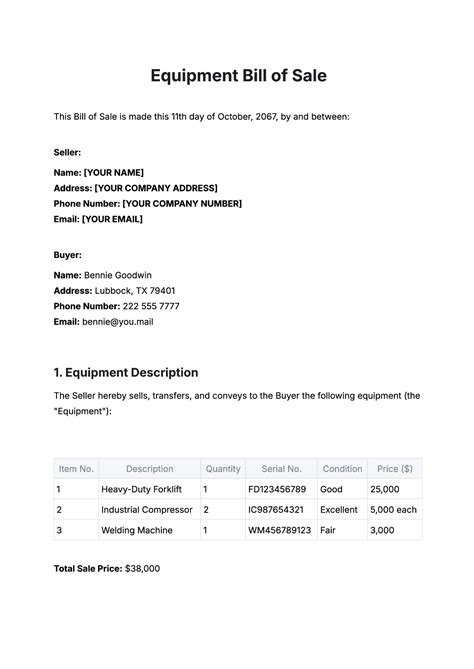 Equipment Bill Of Sale Bill Of Sale For Equipment Etsy Nederland