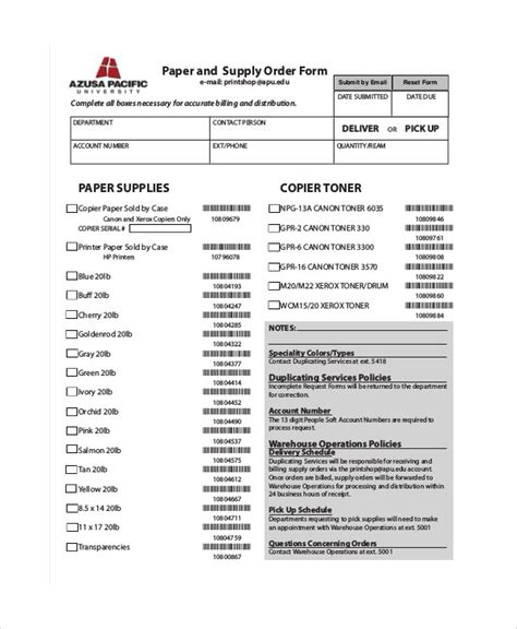 Free 10 Sample Paper Order Forms In Ms Word Pdf