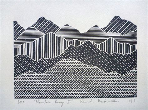 Mountain Range Linocut Print By Hannahhunterkelm Linoleum Printmaking