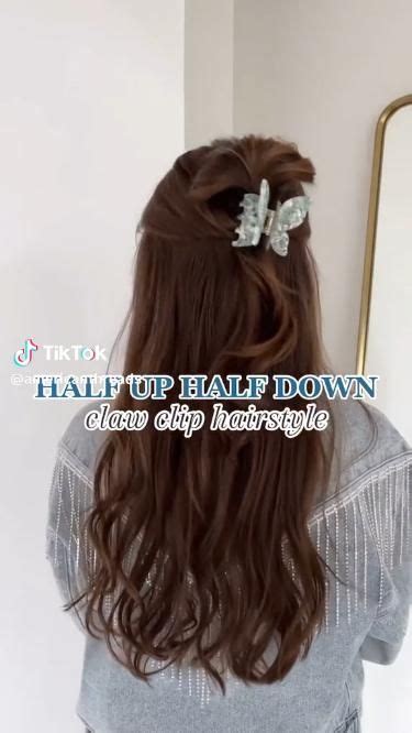 Half Up Half Down Claw Clip Hairstyle Hair Tutorial Long Hair