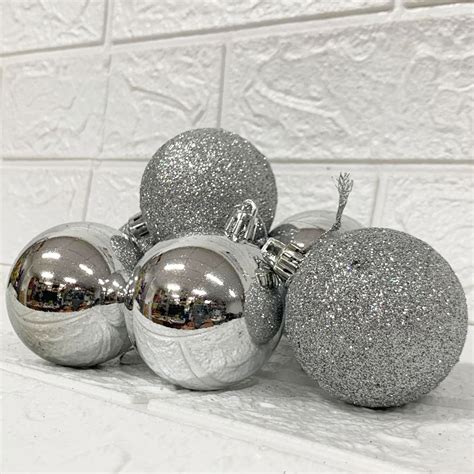 Kit Bolas De Natal Enfeite Lisas Glitter Cm Grande Prata Dupari