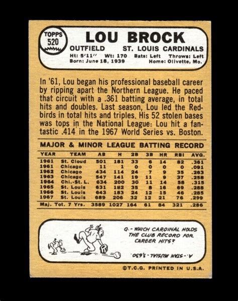 Topps Set Break Lou Brock Ex Exmint Gmcards Ebay