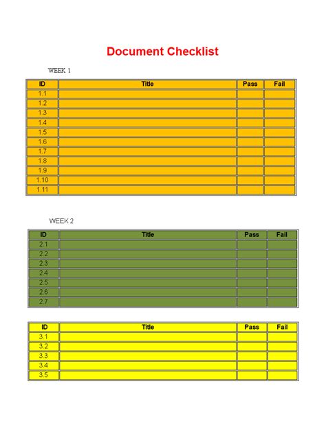 Document Checklist Spreadsheet Template