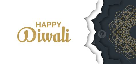 Happy Diwali Black And White Background With Golden Mandala, Cultural ...