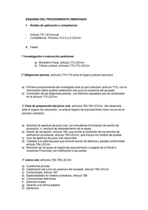 Esquema Del Procedimiento Abreviado Esquema Del Procedimiento