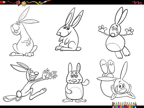 Coloriage de personnages animaux de lapins de dessin animé Vecteur