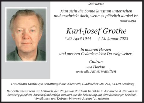 Traueranzeigen Von Karl Josef Grothe WirTrauern