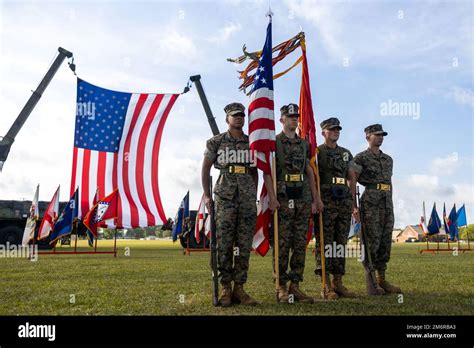 A U S Marine Corps Color Guard With Headquarters Battalion Hqbn D