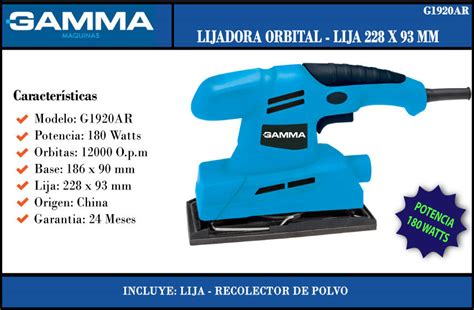 Gamma Lijadora Orbital 180w 1 3 Lija 240 X 090 Con Bolsa Recolectora