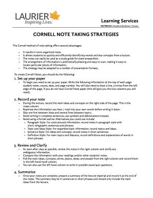 Fillable Online CORNELL NOTE TAKING STRATEGIES Fax Email Print PdfFiller