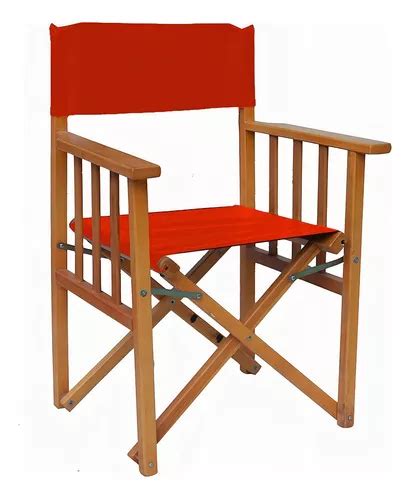 Sillon Silla Director Madera Clara Plegable Jardin Bar Color Rojo