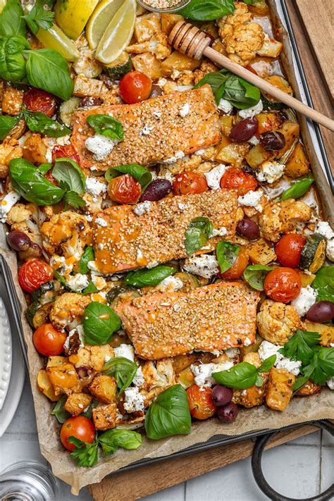 Honey Mustard Salmon And Vegetable Tray Bake Gluten Free