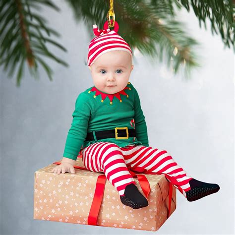 Baby Elf Ornament Custom Baby Face For Christmas Green Elf Costume