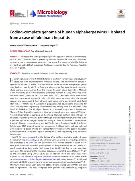 PDF Coding Complete Genome Of Human Alphaherpesvirus 1 Isolated From