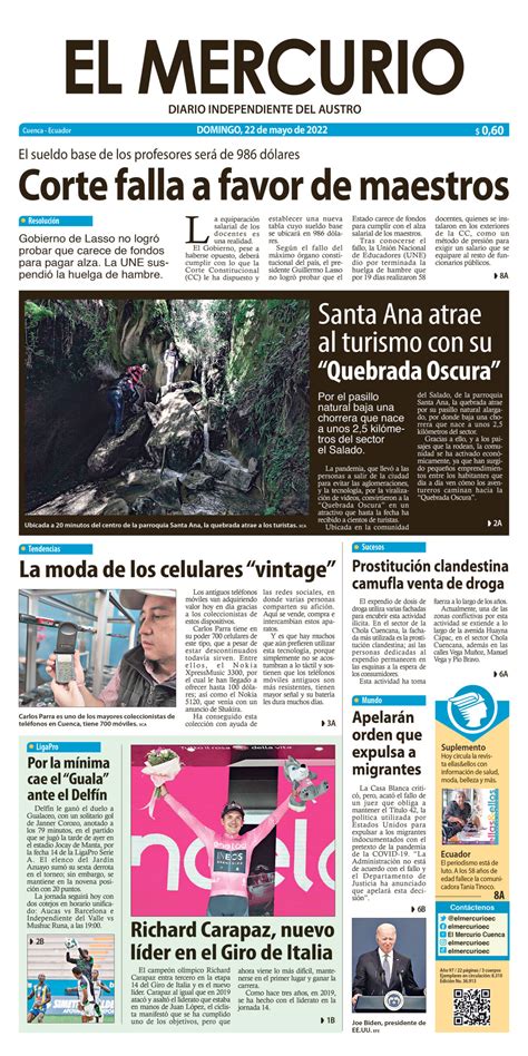 Portada Impresa Del 22 Mayo 2022 Diario El Mercurio