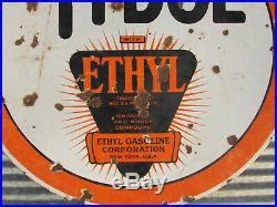 Original Tydol Ethyl Porcelain Double Sided Sign Metal Vintage Gas