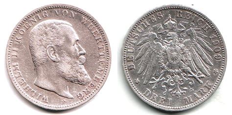 3 Mark 1909 F Wilhelm II König von Württemberg 1891 1918 ss vz